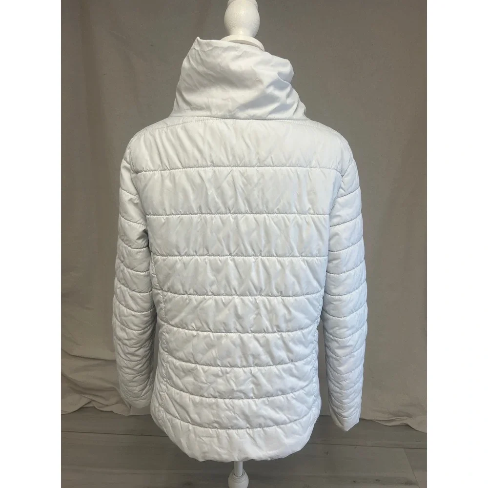 Stoic Puffer Jacket Womens Sz L White Funnel Neck Quilted Full Zip Winter Coat
